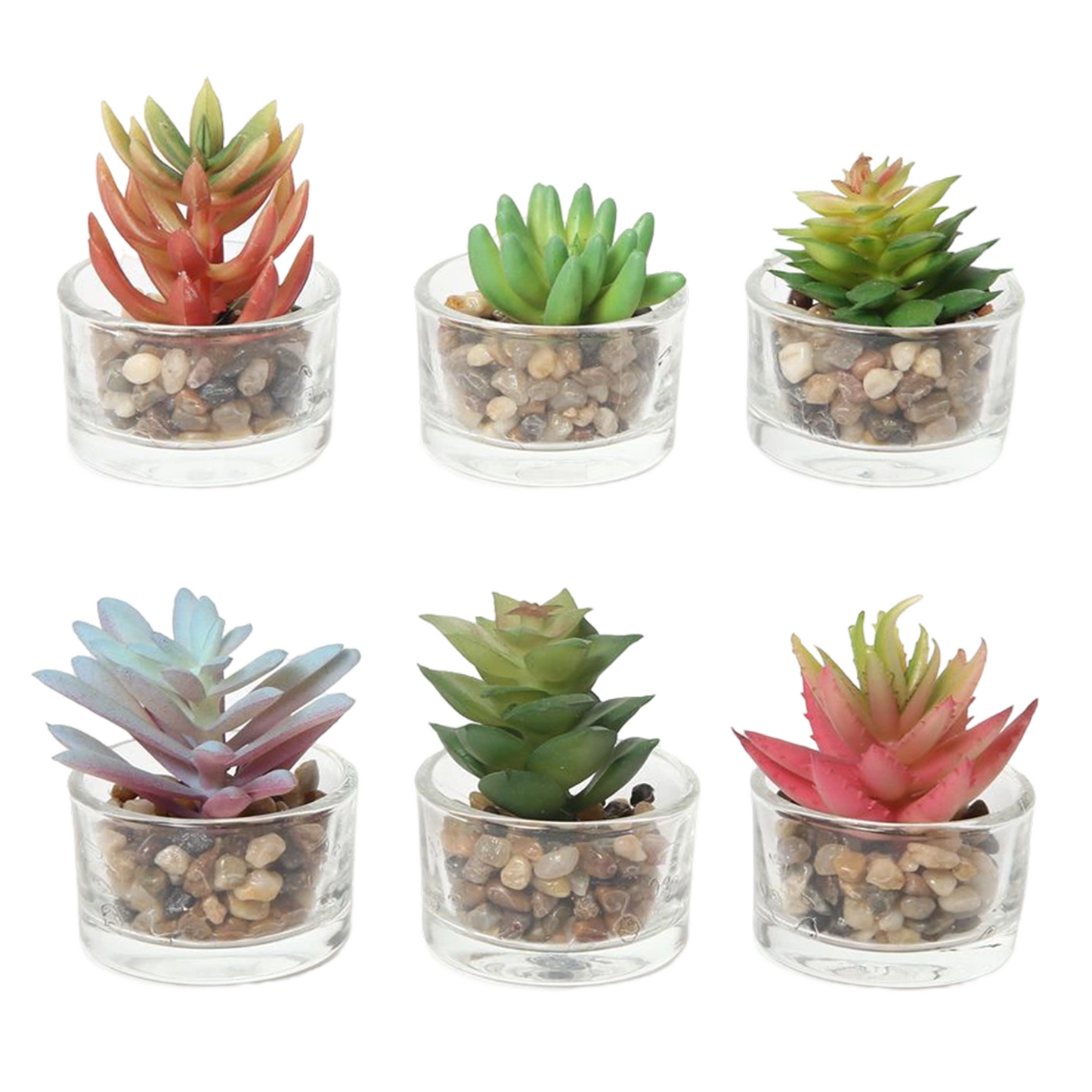 Paquete de 6 macetas de vidrio con diseño de flores artificiales, plantas verdes, 5 x 5 x 5 cm
