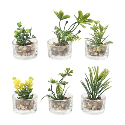 Macetas de vidrio artificiales de simulación de césped, paquete de 4, 5 x 5 x 7 cm