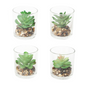 Paquete de 4 macetas de vidrio con diseño de plantas artificiales, 7 x 7 x 7,8 cm, serie verde