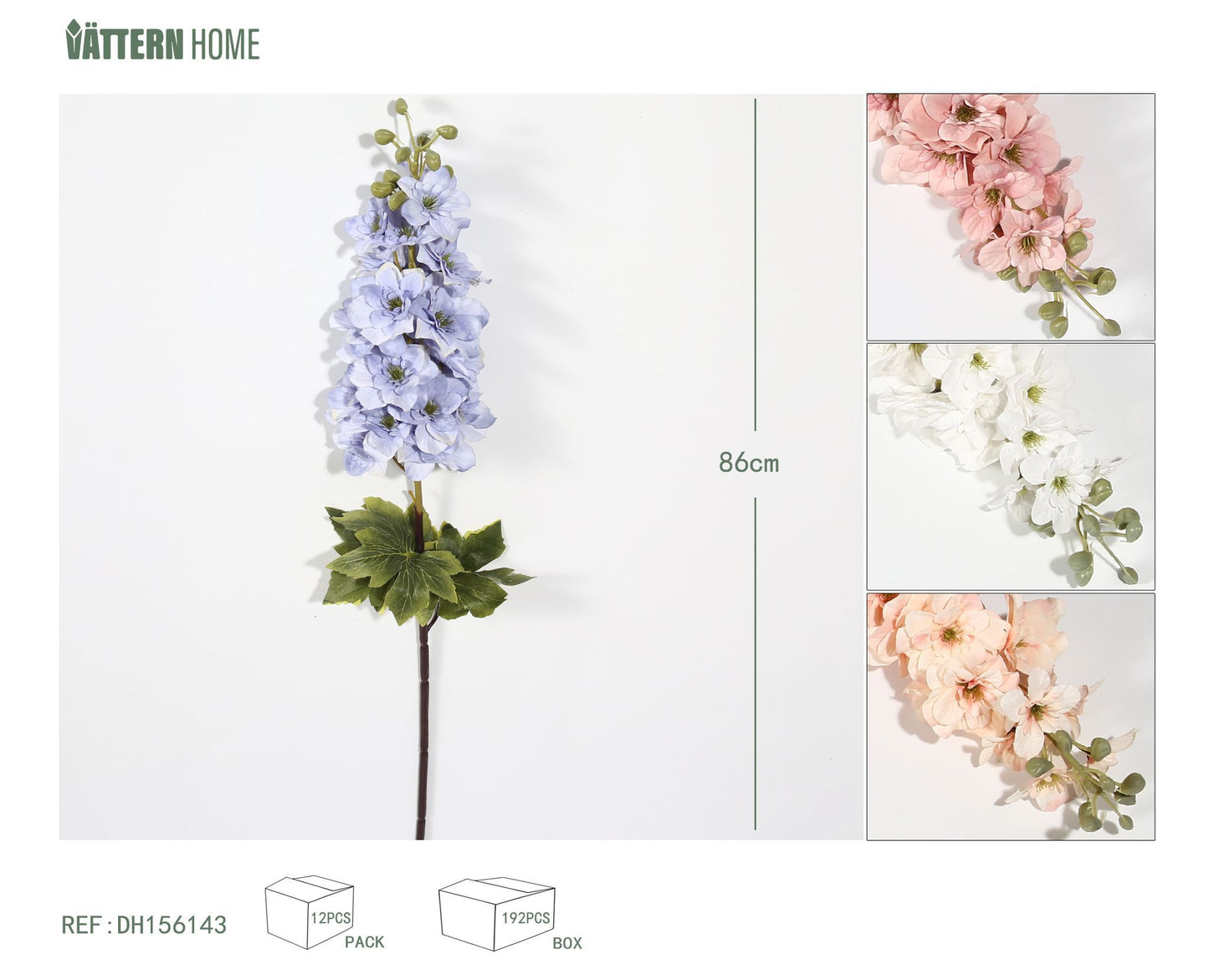 Rama única de delphinium 86CM blanco, champán, azul, rosa