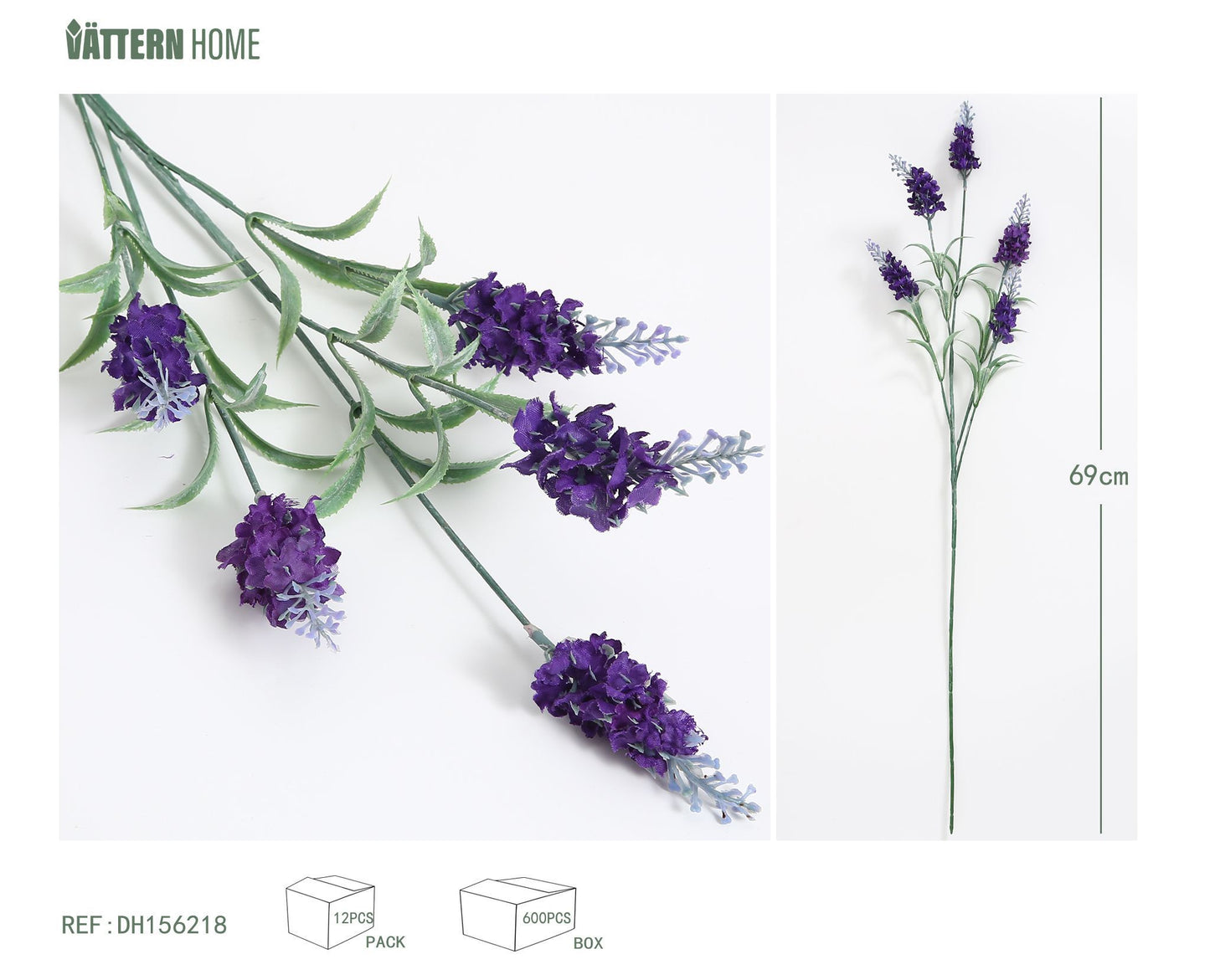 5 cabezas de lavanda 69CM morado claro + oscuro