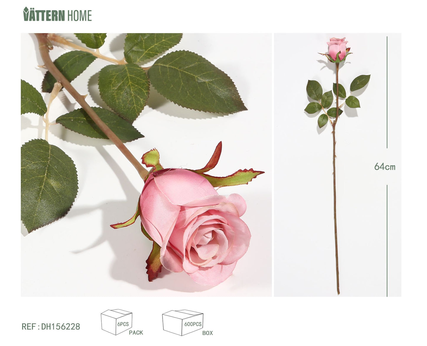 Rosa rosada individual de 64 cm