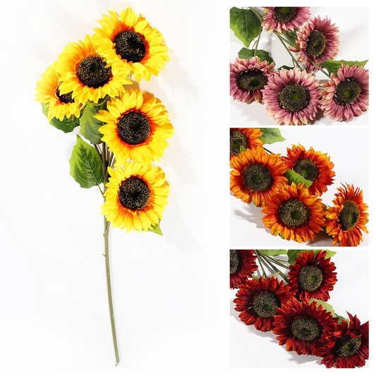 5 girasoles altos pintados al óleo de 110 cm (tamaño de la cabeza de la flor de 15 cm)