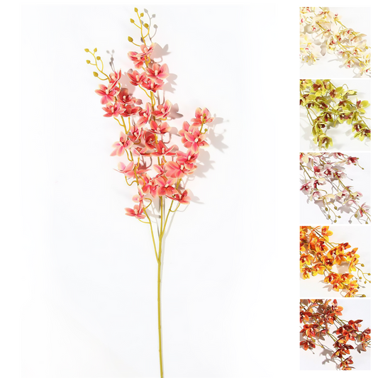 Orquídea multihorquillada de una sola rama de 90 cm, color marrón, rojo, blanco, rosa, morado, lavanda, verde y amarillo.