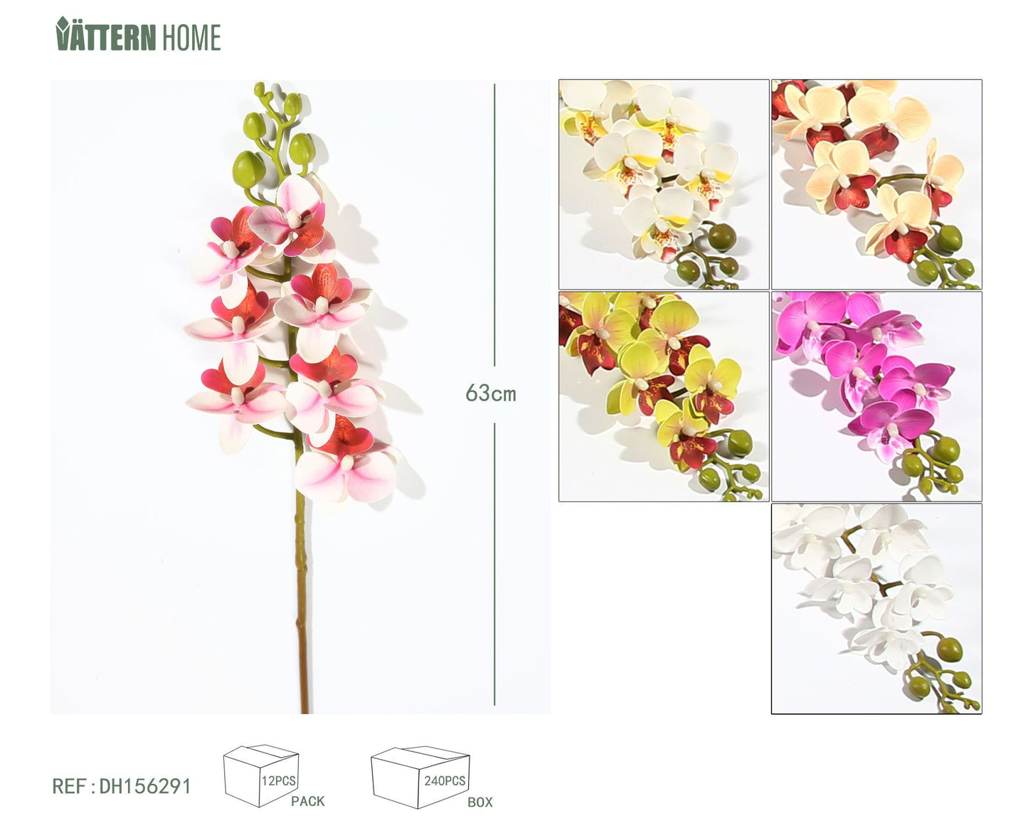 7 Phalaenopsis unidas 63CM verde, morado, blanco morado, amarillo, blanco + amarillo, blanco
