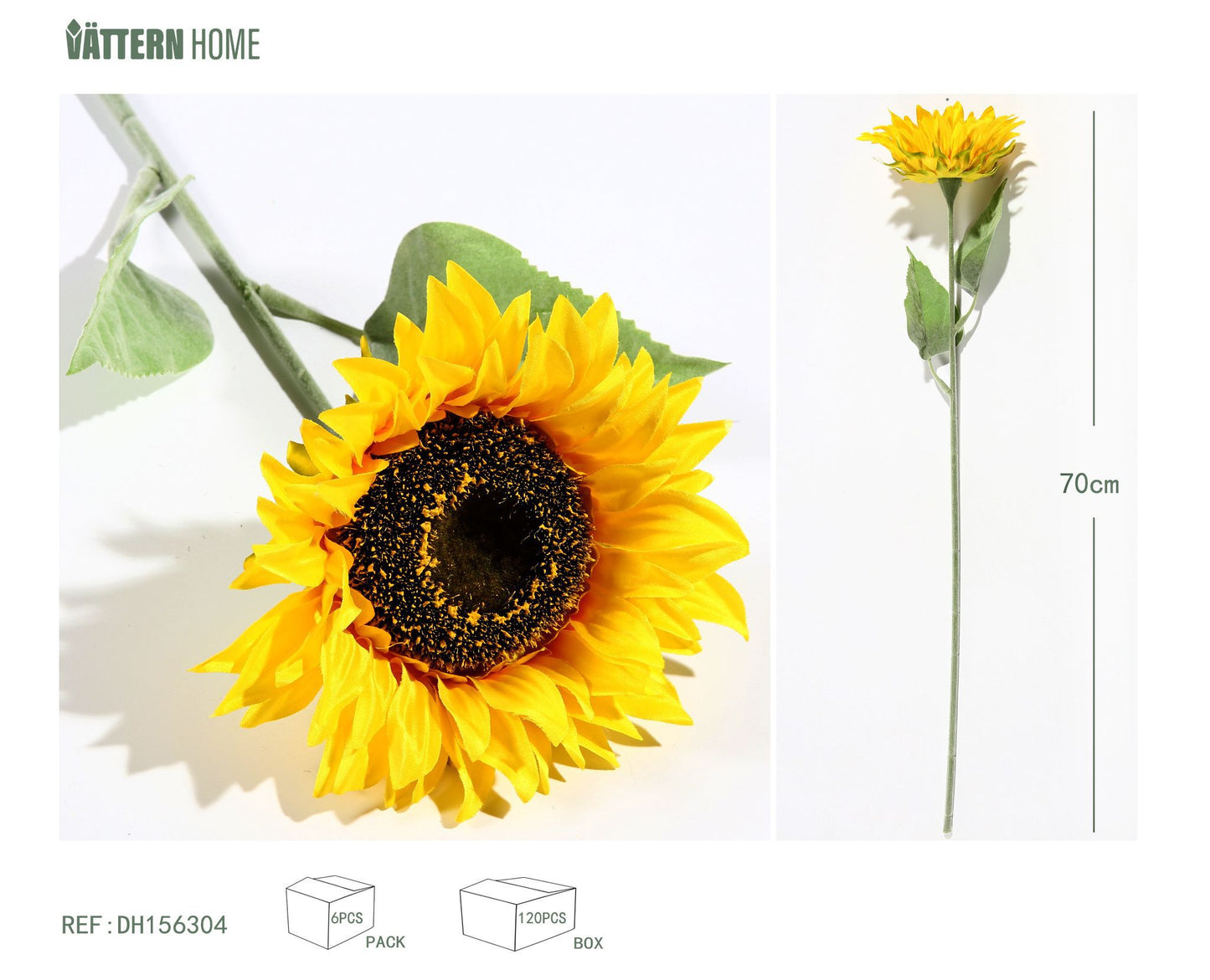 Girasol amarillo individual de 42 cm (tamaño de la cabeza de la flor: 12 cm)
