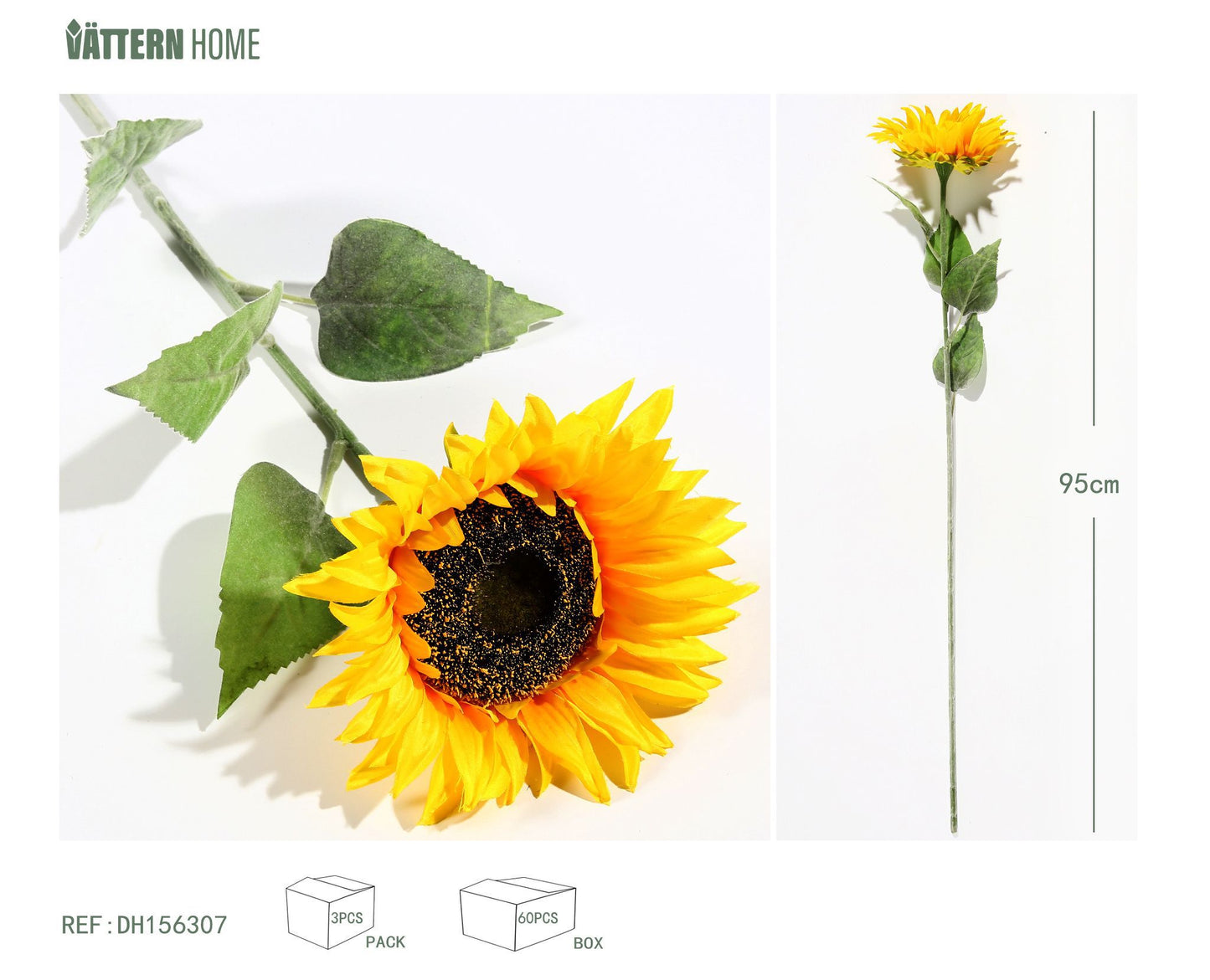 Girasol amarillo individual de 42 cm (tamaño de la cabeza de la flor: 12 cm)