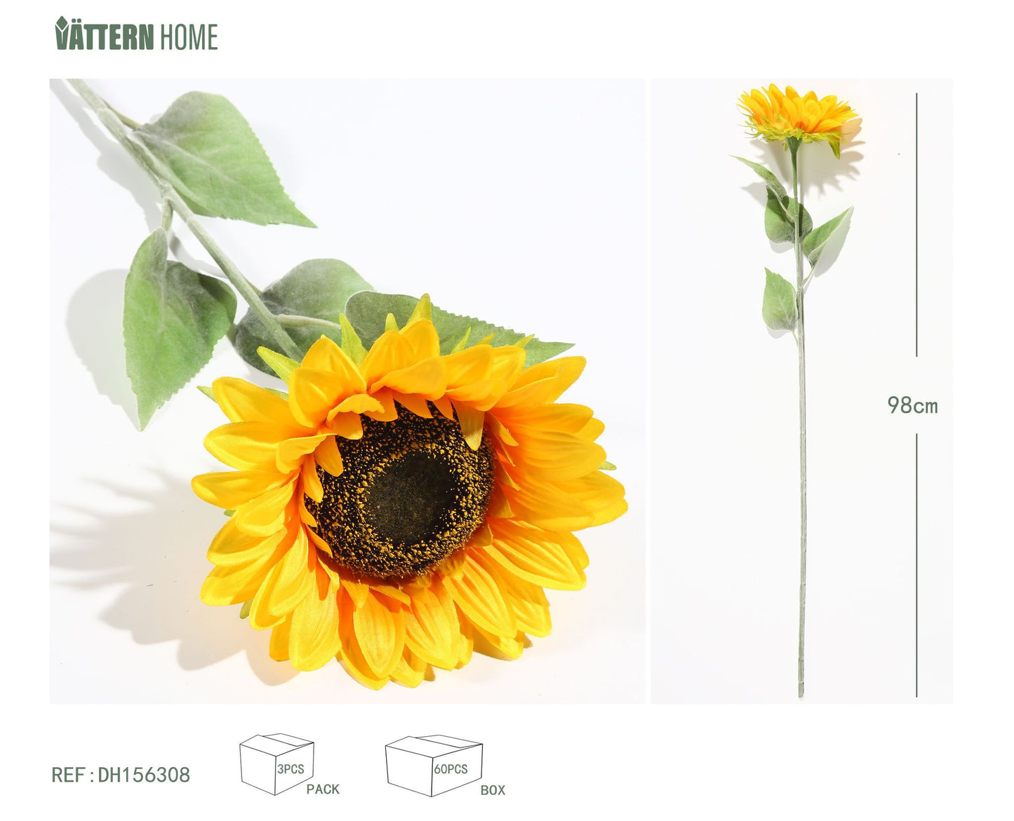 Girasol amarillo individual de 42 cm (tamaño de la cabeza de la flor: 12 cm)
