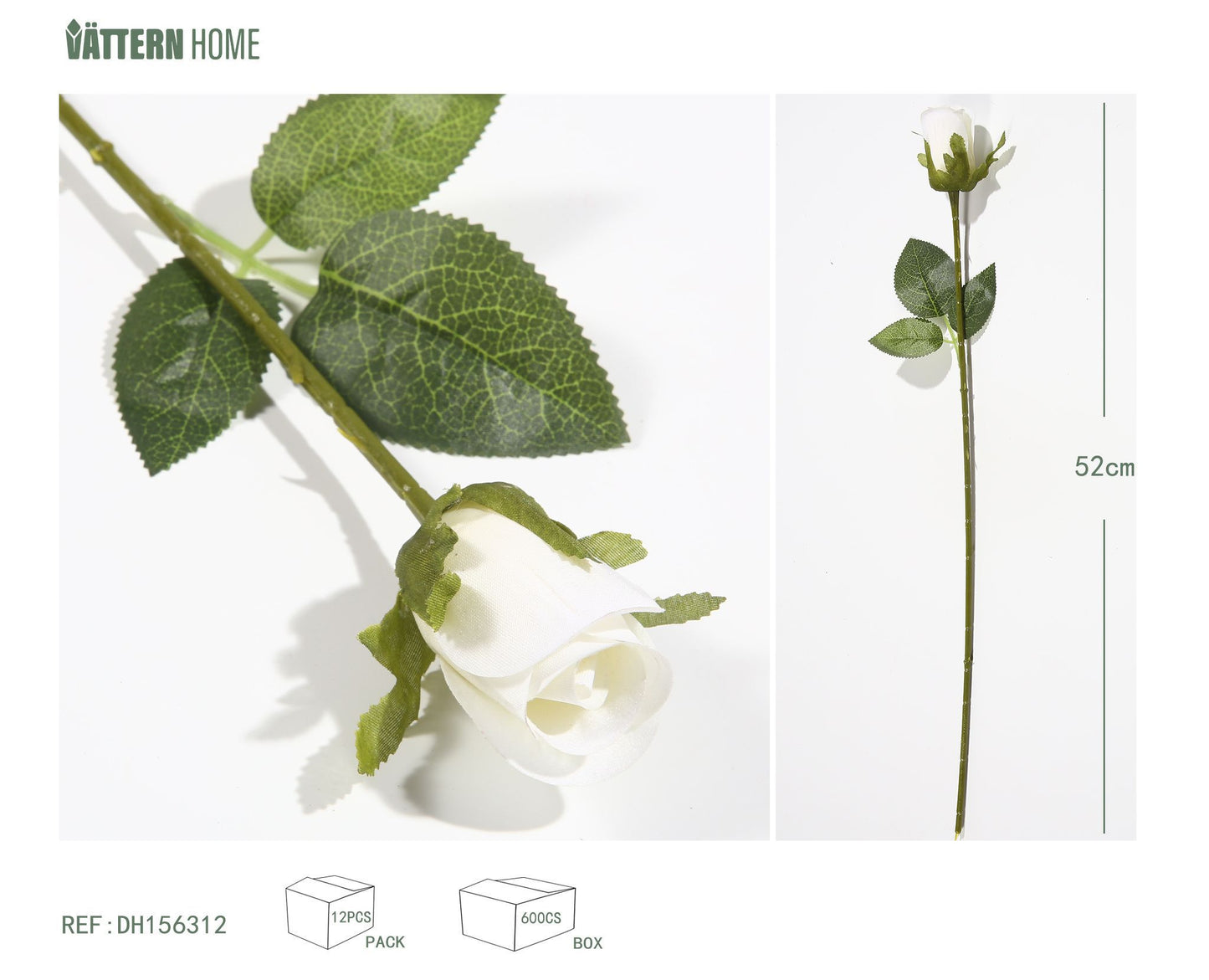 Rosa individual de 52 cm, plástico blanco
