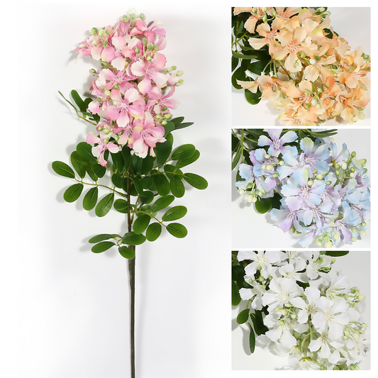 Rama única de tela Tianzhuhua de 88 cm en azul, blanco, rosa y champán.