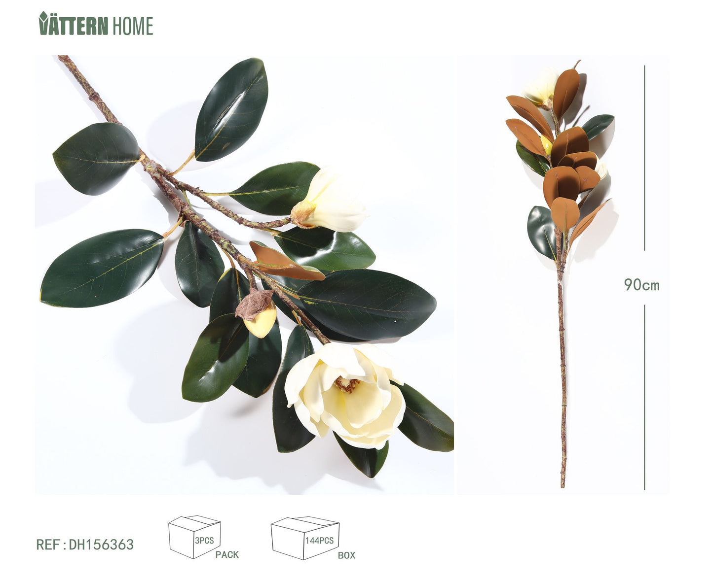 Flor de magnolia individual de 90 cm, color blanco, EVA