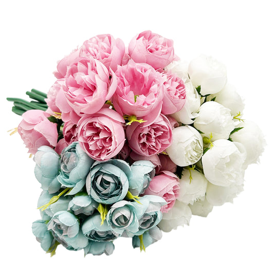 VATTEN HOME Ramo DE Flores Artificiales, 28 CM, Rosa, POLIÉSTER+PE+Hierro, Muy Realista Y EL Color ES Brillante