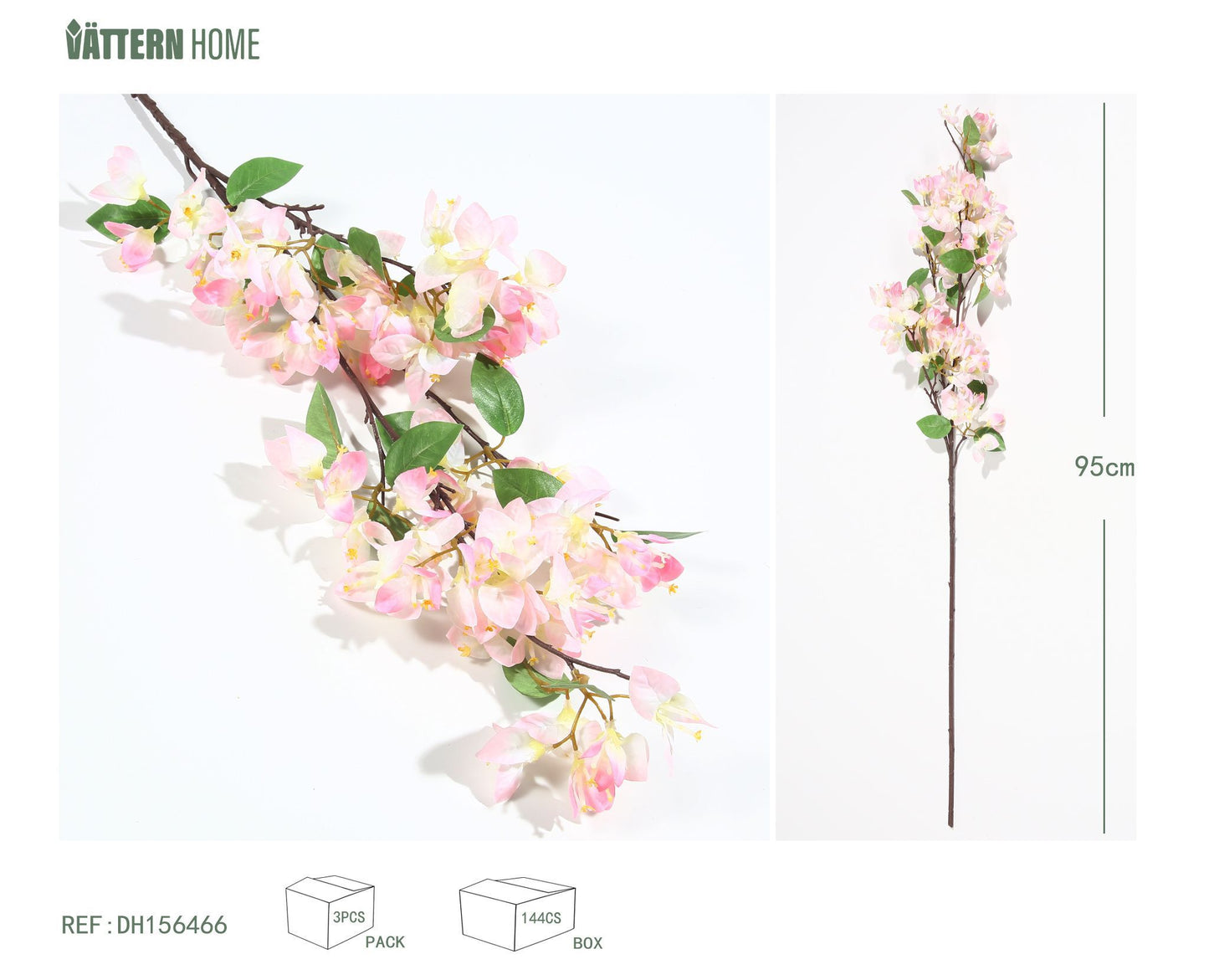 Flor de buganvilla de una sola rama larga de 95 cm en tela de seda rosa