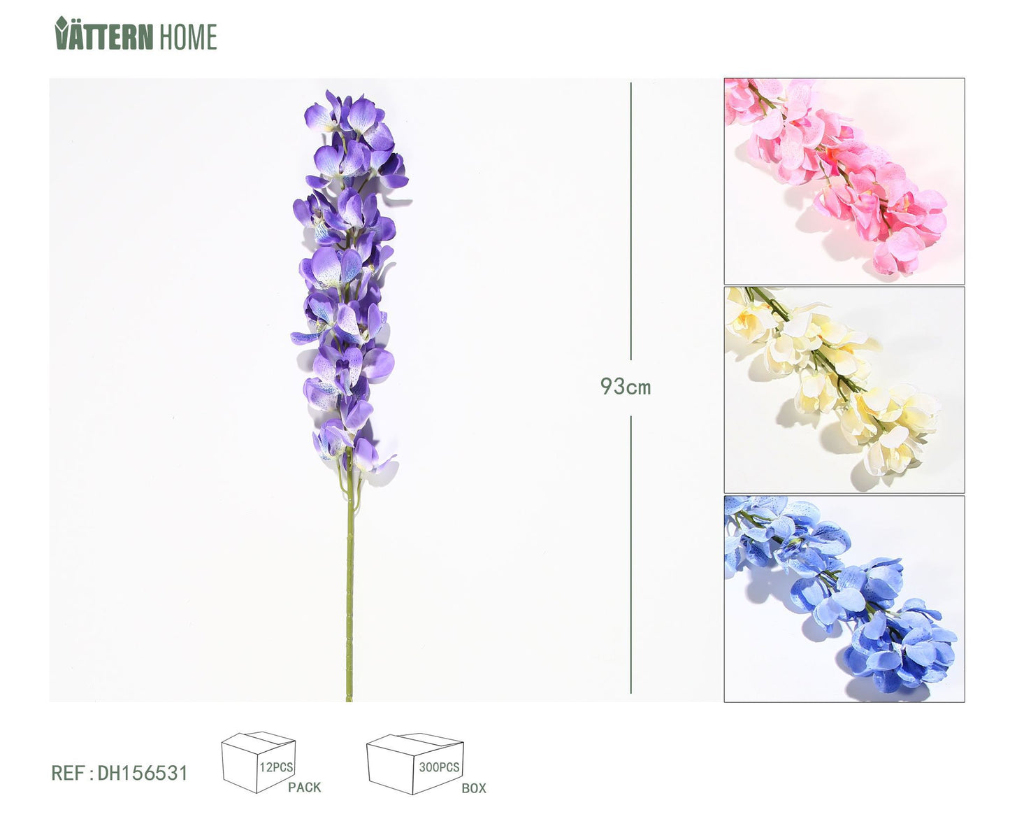 Orquídea Vanda individual de 93 cm azul, blanca, rosa y violeta.