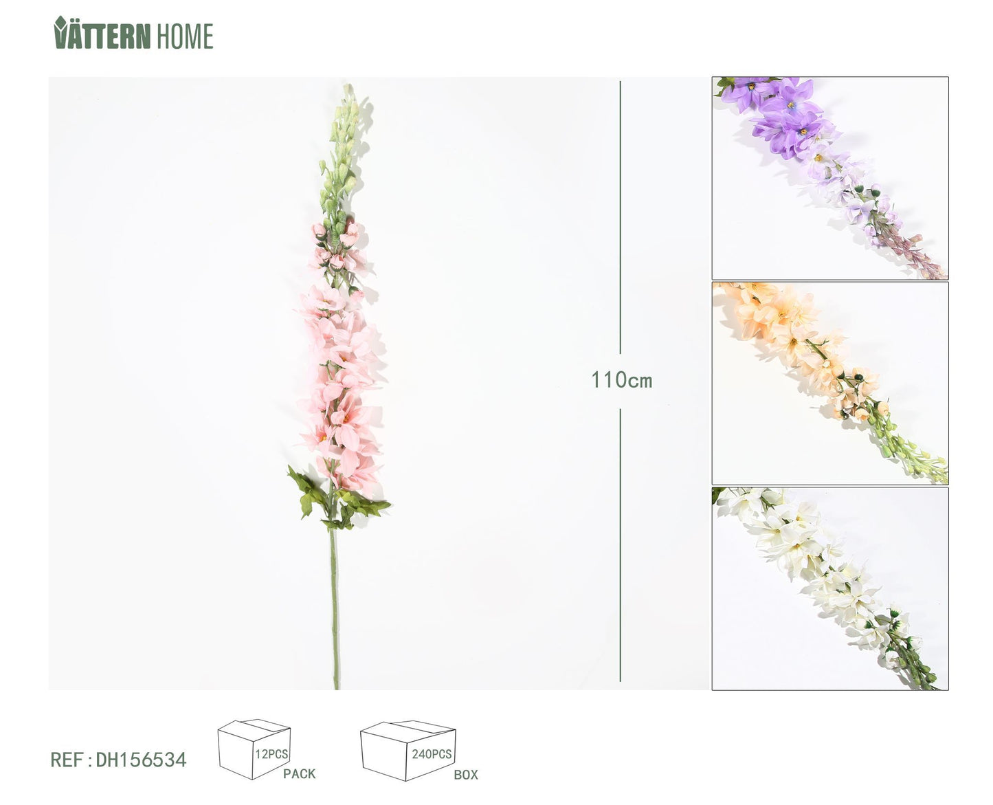 Rama única de delphinium 110CM blanco, rosa, champán, morado