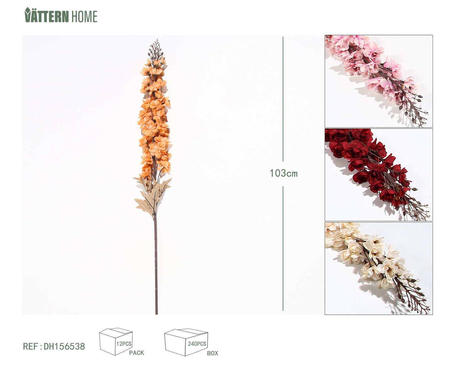 Rama única de delphinium 103CM blanco, rosa, naranja, rojo