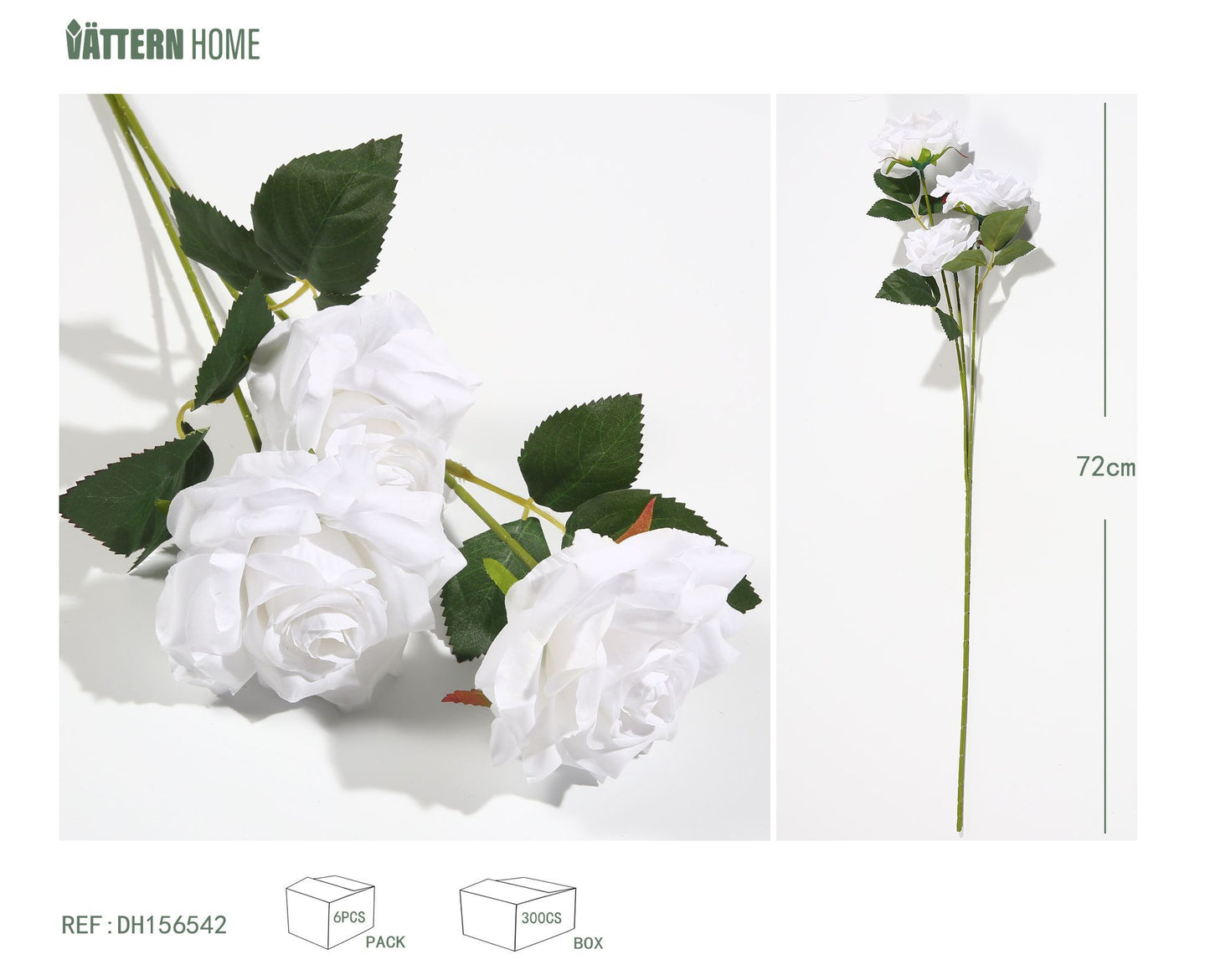 3 rosas blancas rizadas en forma de corazón de 72 cm