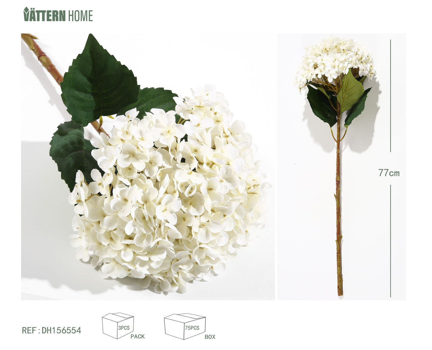 Hortensia grande individual de tela de seda de 77 cm de color blanco