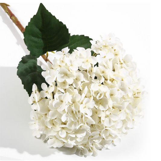 Hortensia grande individual de tela de seda de 77 cm de color blanco