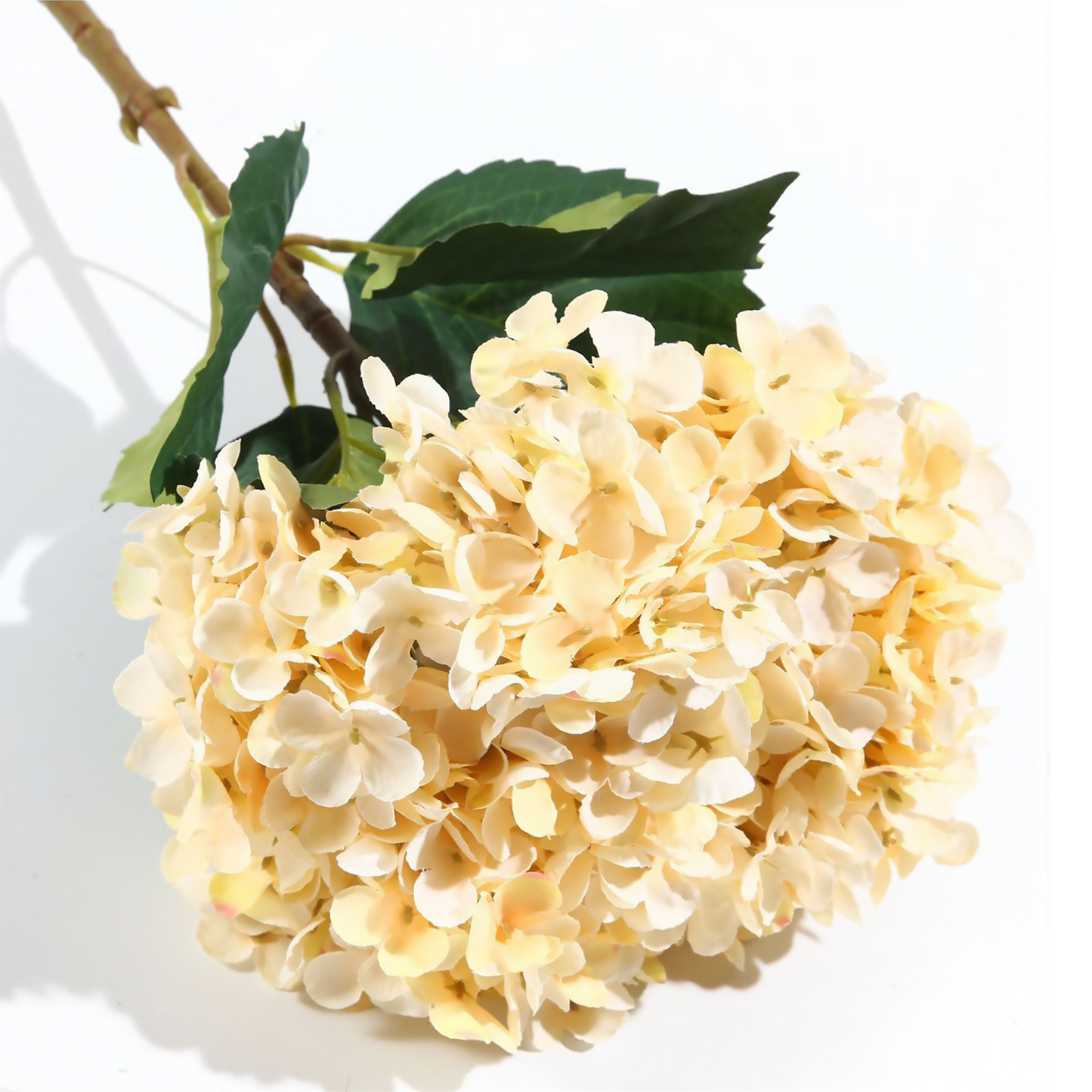 Hortensia grande individual de tela de seda de 77 cm de color blanco