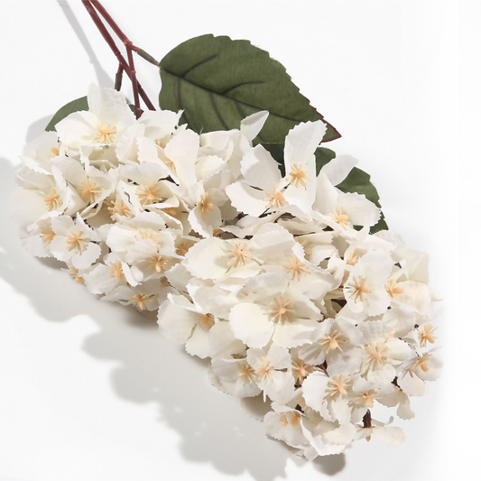 Hortensia pagoda de una sola rama y múltiples cabezas en tela de seda, 90 cm, color blanco