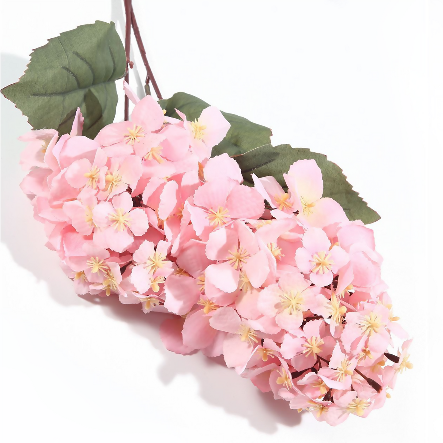 Hortensia pagoda de una sola rama y múltiples cabezas en tela de seda, 90 cm, color blanco