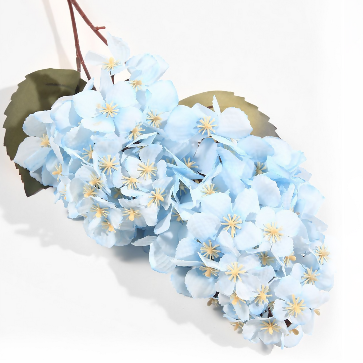 Hortensia pagoda de una sola rama y múltiples cabezas en tela de seda, 90 cm, color blanco