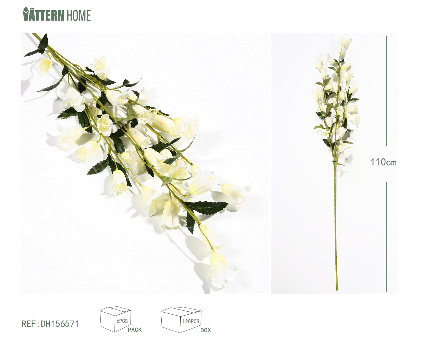 Campanilla de una sola rama con múltiples cabezas, 110 cm, color blanco