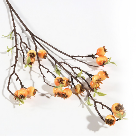 Flor de granada de una sola rama con múltiples horquillas, 60 x 15 cm, color naranja