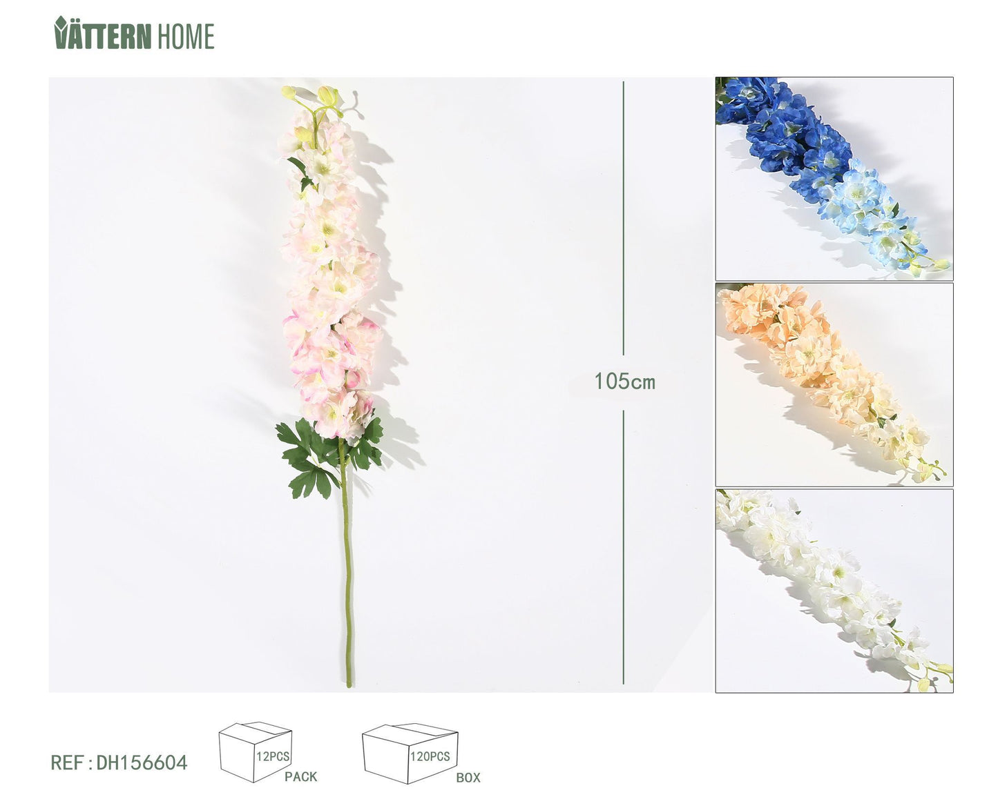 Rama única de delphinium 105*11CM azul, blanco, rosa, champán