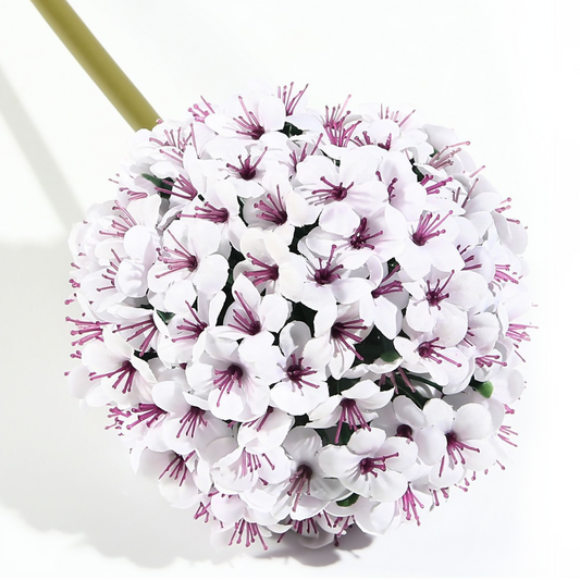 Bola de flor de cerezo de una sola rama de tela de seda 68*10CM blanca