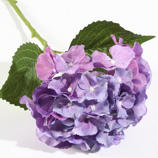 Hortensia 3D de tela de seda individual, 52 x 20 cm, color morado