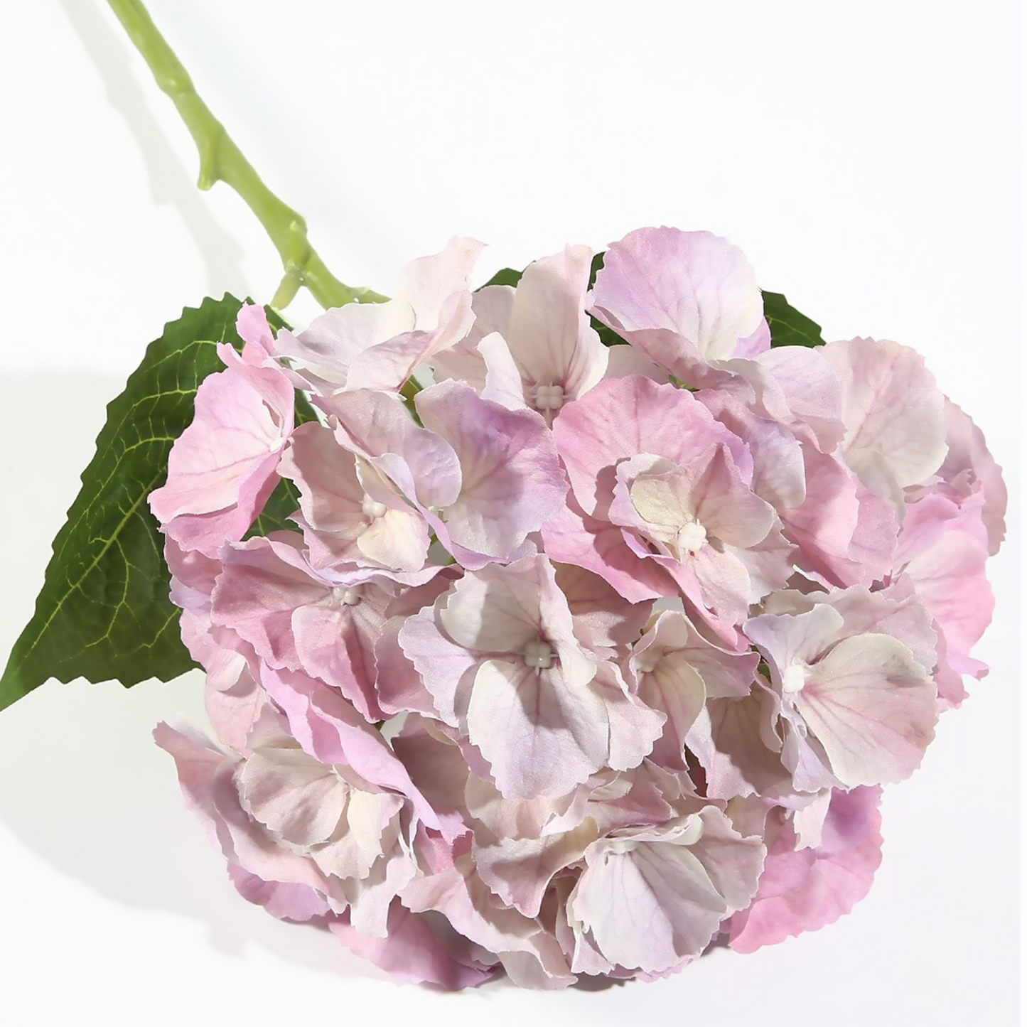 Hortensia 3D de tela de seda individual, 52 x 20 cm, color morado