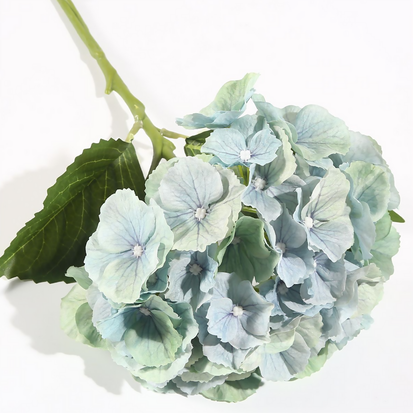 Hortensia 3D de tela de seda individual, 52 x 20 cm, color morado