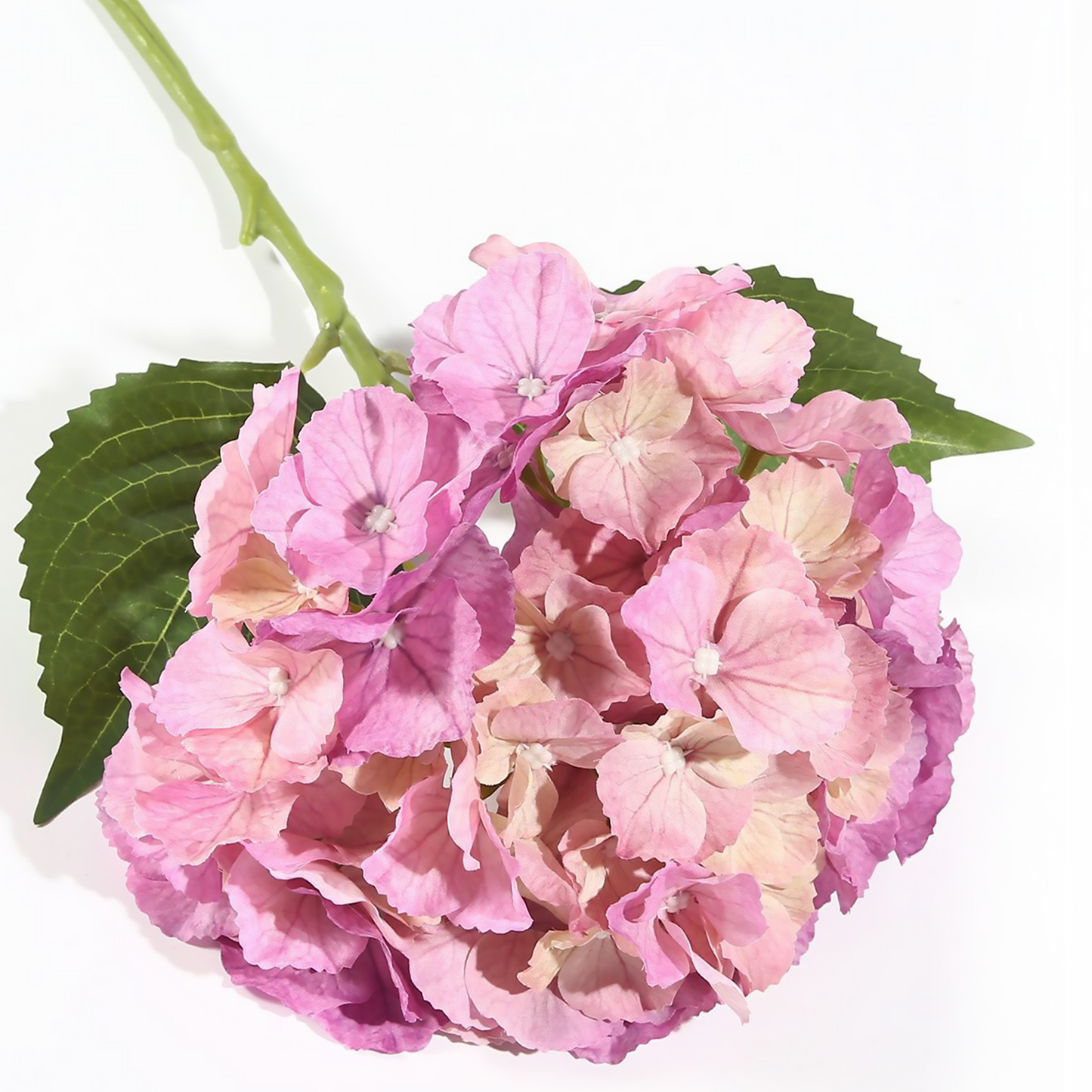 Hortensia 3D de tela de seda individual, 52 x 20 cm, color morado