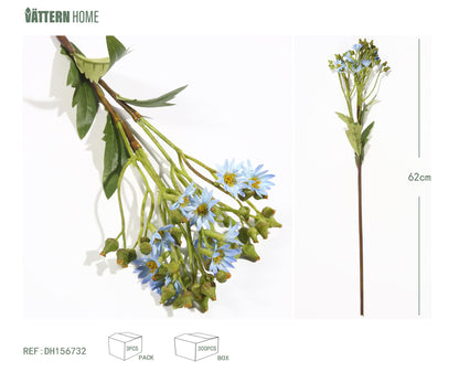 Crisantemo silvestre pequeño de varias cabezas, de una sola rama, de tela de seda, 62 cm, color azul