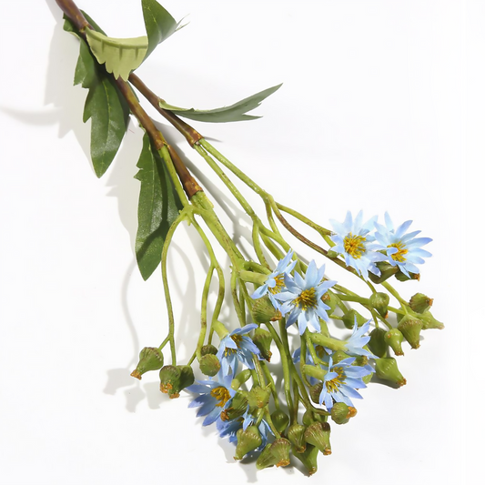 Crisantemo silvestre pequeño de varias cabezas, de una sola rama, de tela de seda, 62 cm, color azul