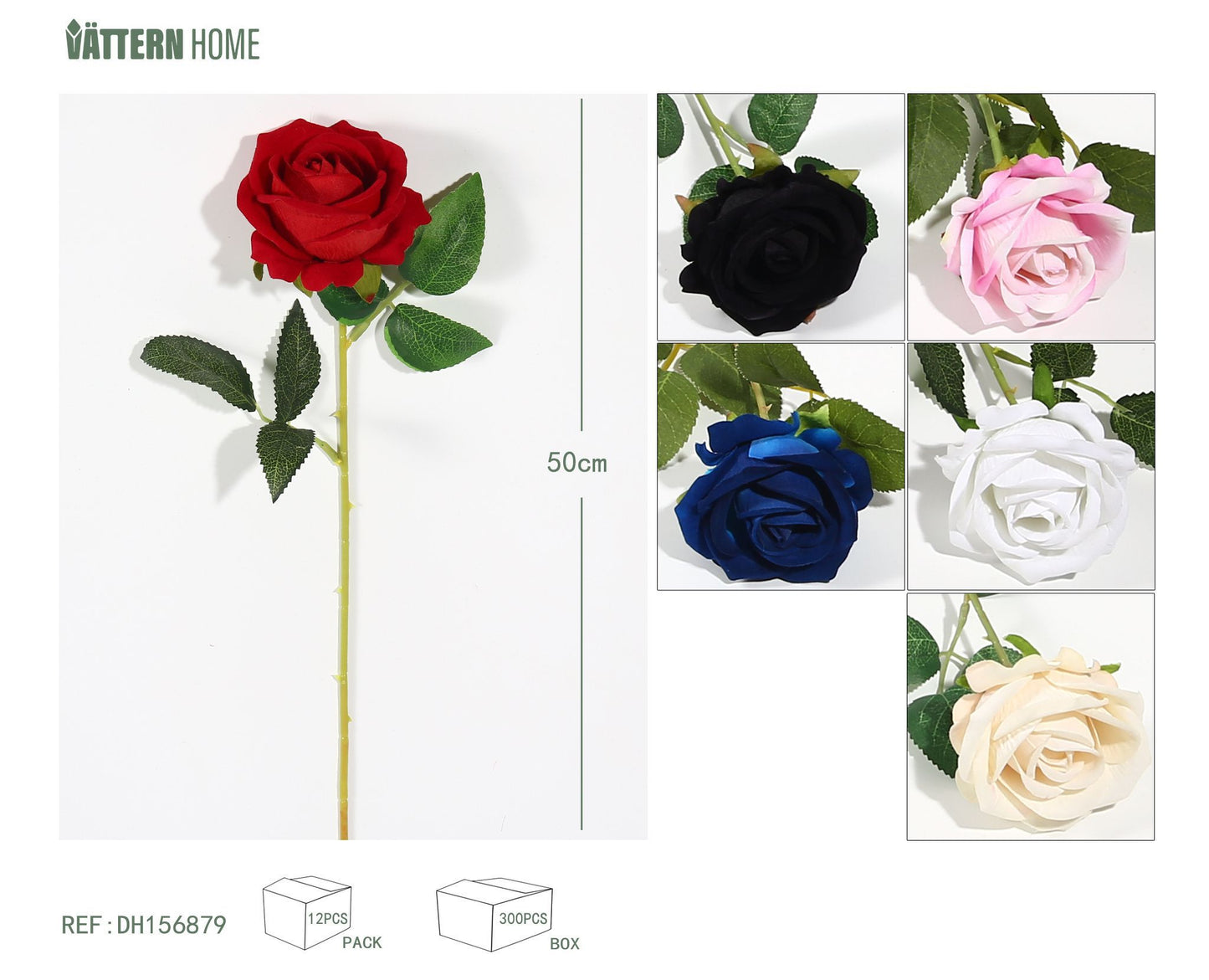 Rosa individual blanca, roja, amarilla, rosa, azul y negra de 50 cm