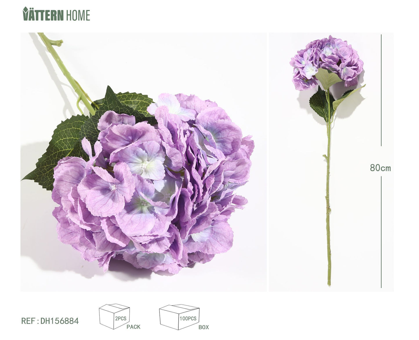 Hortensia extra grande individual de 80 cm en tela morada