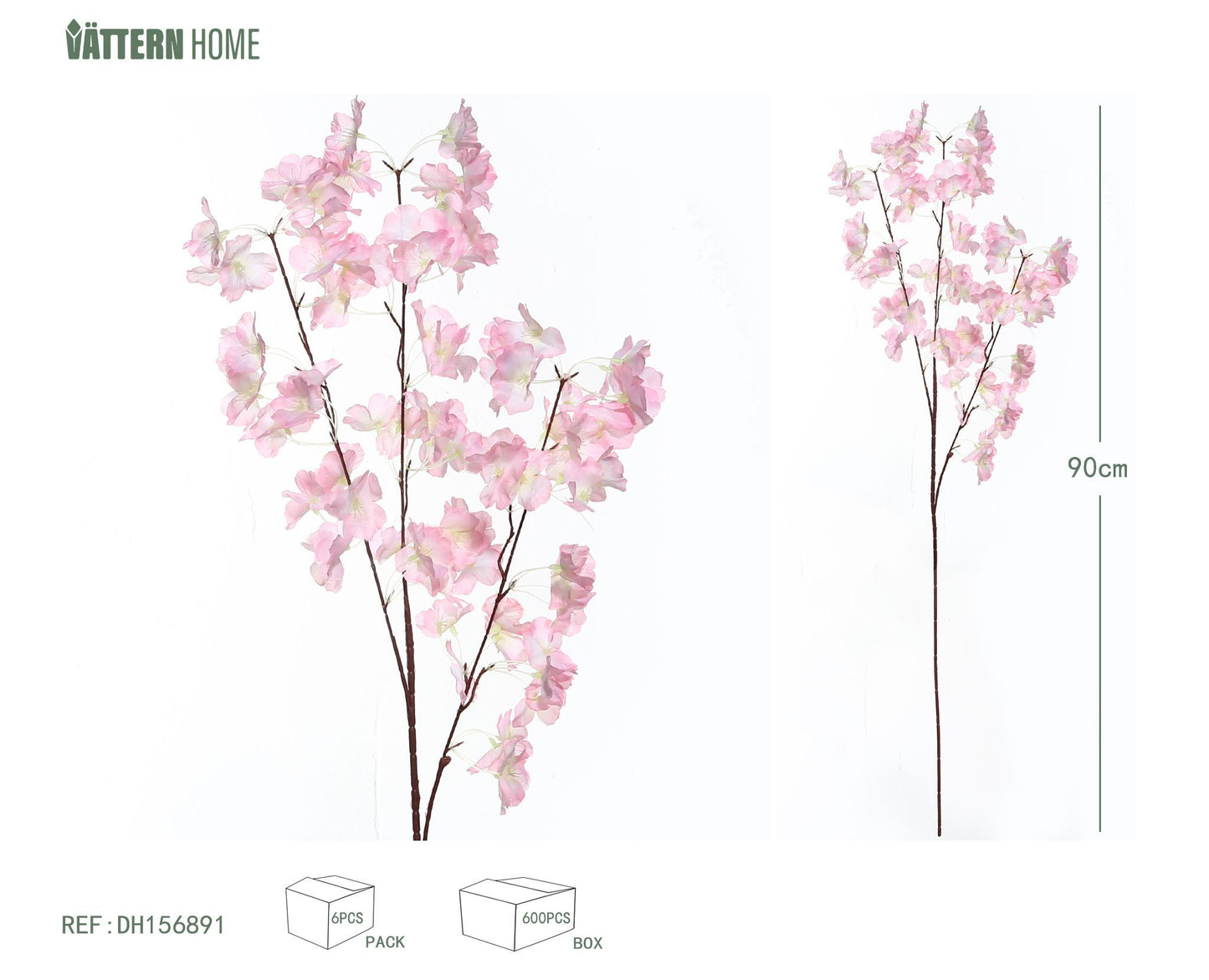 Flor de cerezo de 3 puntas, 90 cm, color rosa
