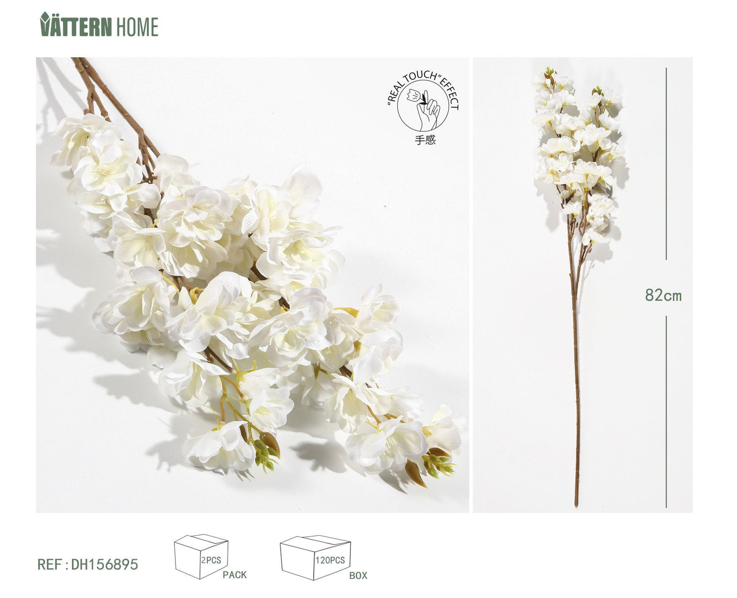 Cerezo Fuji de una sola rama y múltiples cabezas, 82 cm, blanco