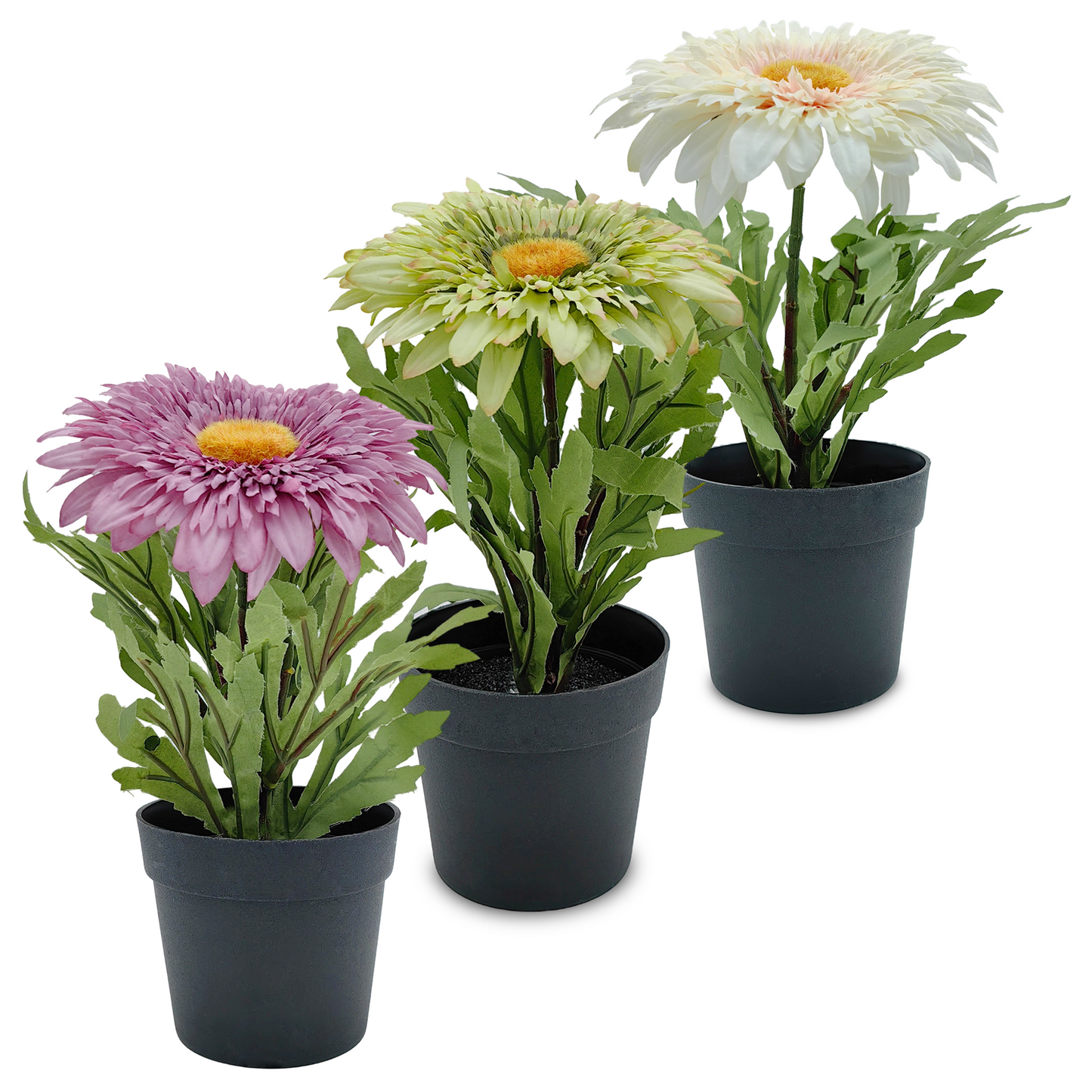 Crisantemo de girasol de poliéster de 23 x 9 cm, planta verde en maceta de imitación, adorno decorativo.