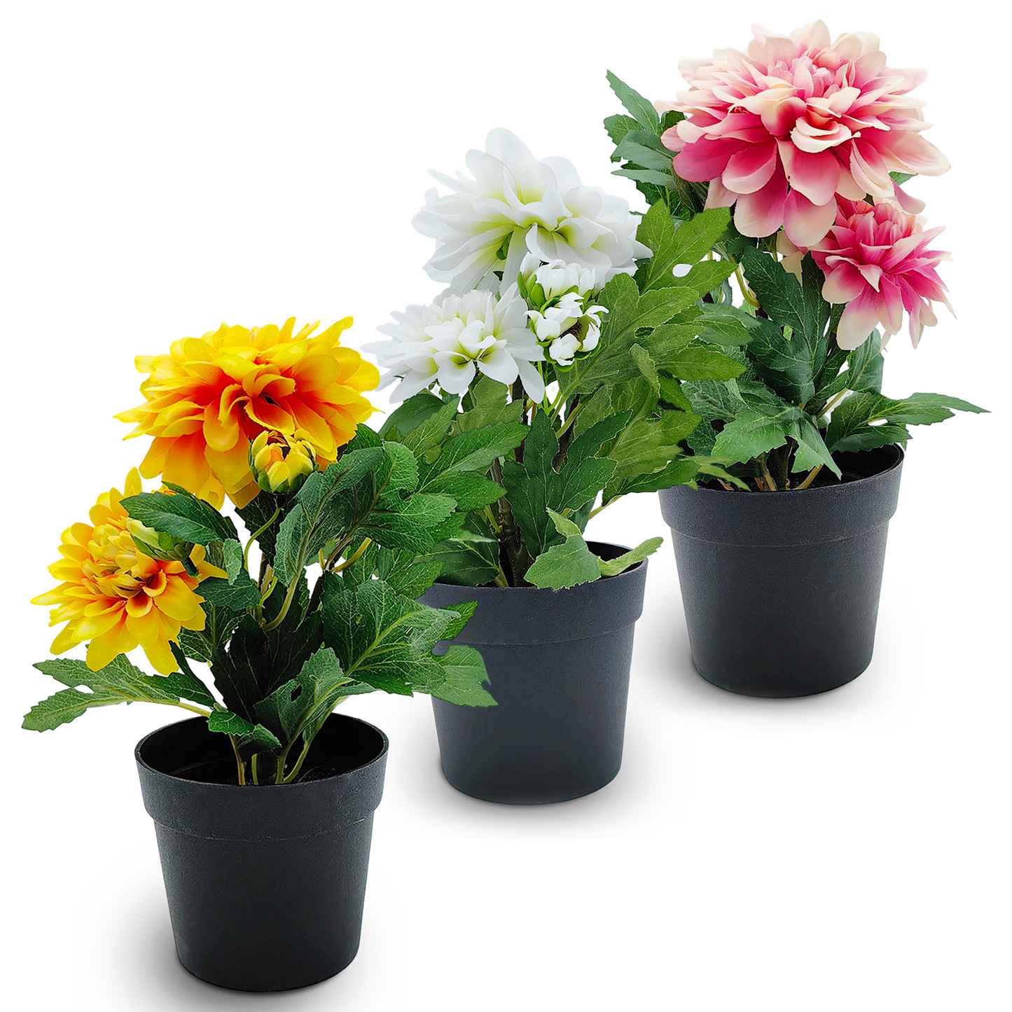 Dalia de poliéster de 25 x 9 cm, simulación de planta verde en maceta, decoración de adornos