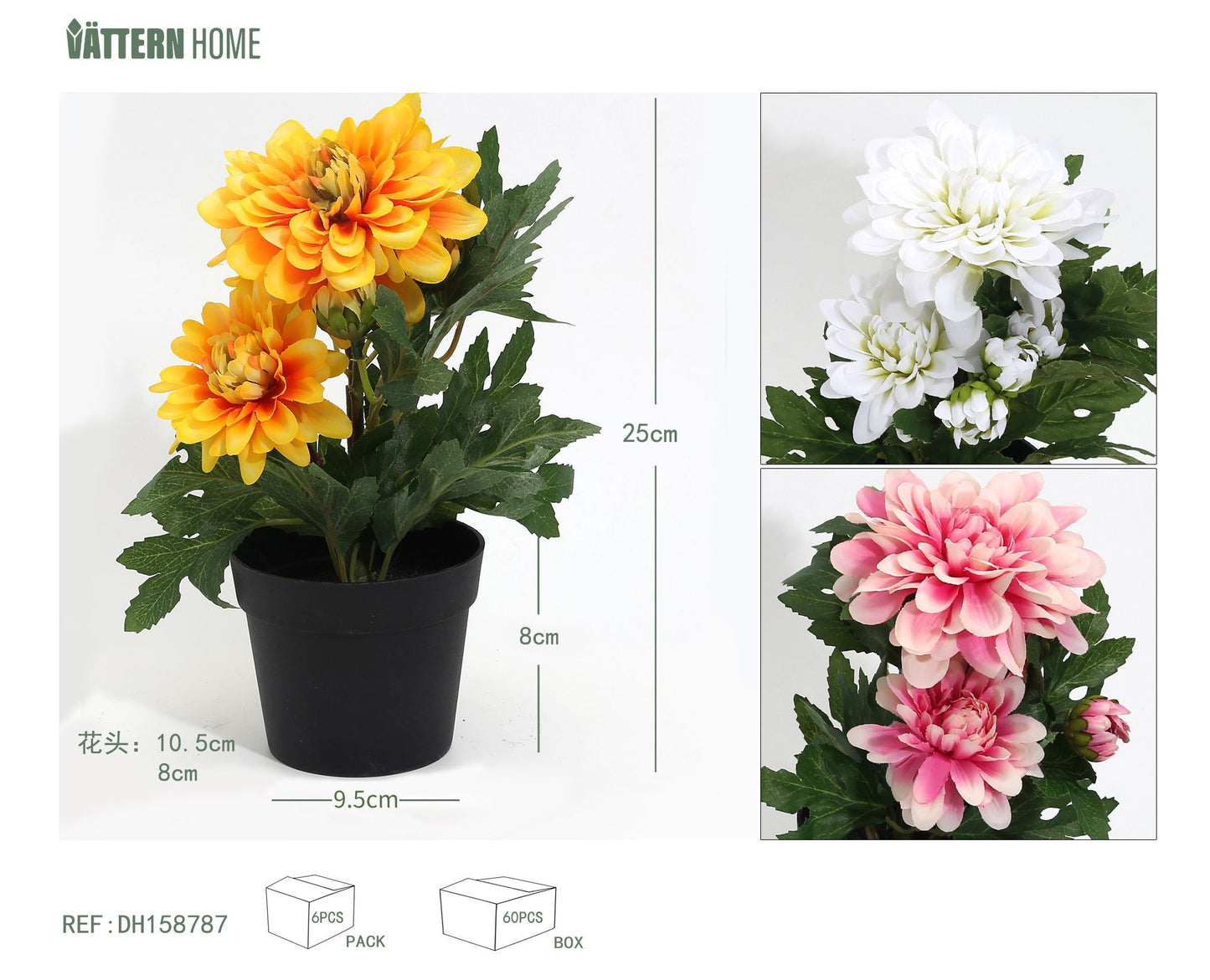 Dalia de poliéster de 25 x 9 cm, simulación de planta verde en maceta, decoración de adornos