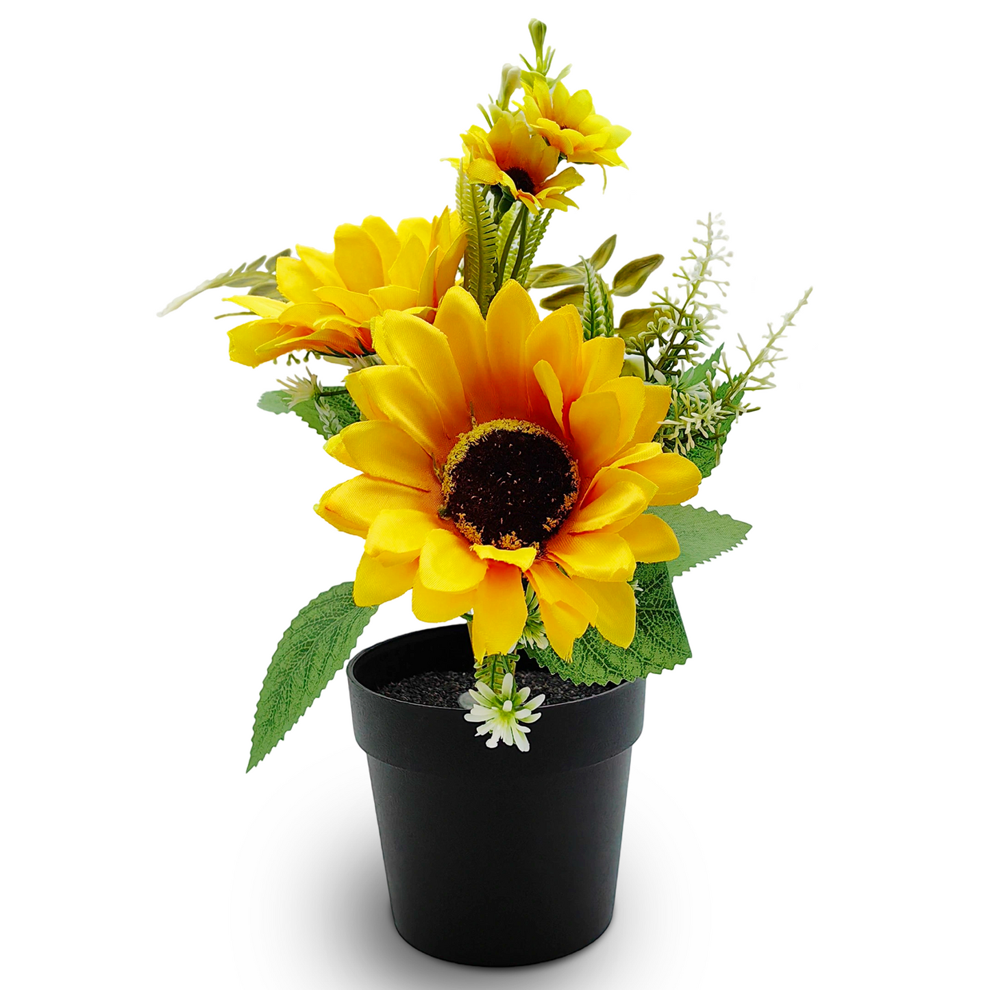 Girasol de 5 cabezas, 30 x 8 cm, simulación de planta verde en maceta, decoración, adornos
