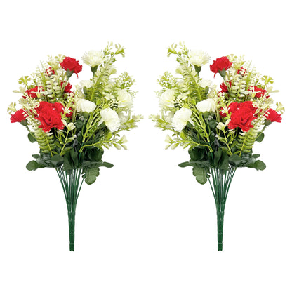 VATTEN HOME Dos Ramos de Flores de Limpieza de tumbas simuladas de poliéster de Seda roja y Blanca de 42 cm, para Limpieza de tumbas y decoración de cementerios