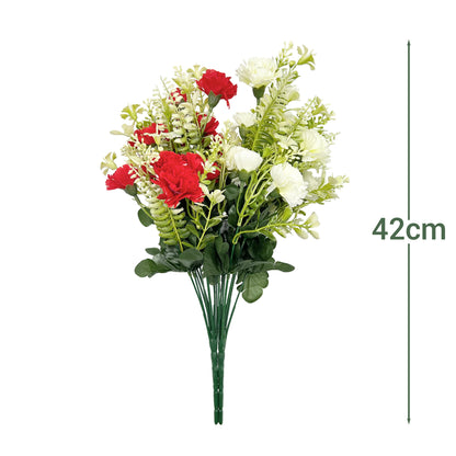 VATTEN HOME Dos Ramos de Flores de Limpieza de tumbas simuladas de poliéster de Seda roja y Blanca de 42 cm, para Limpieza de tumbas y decoración de cementerios