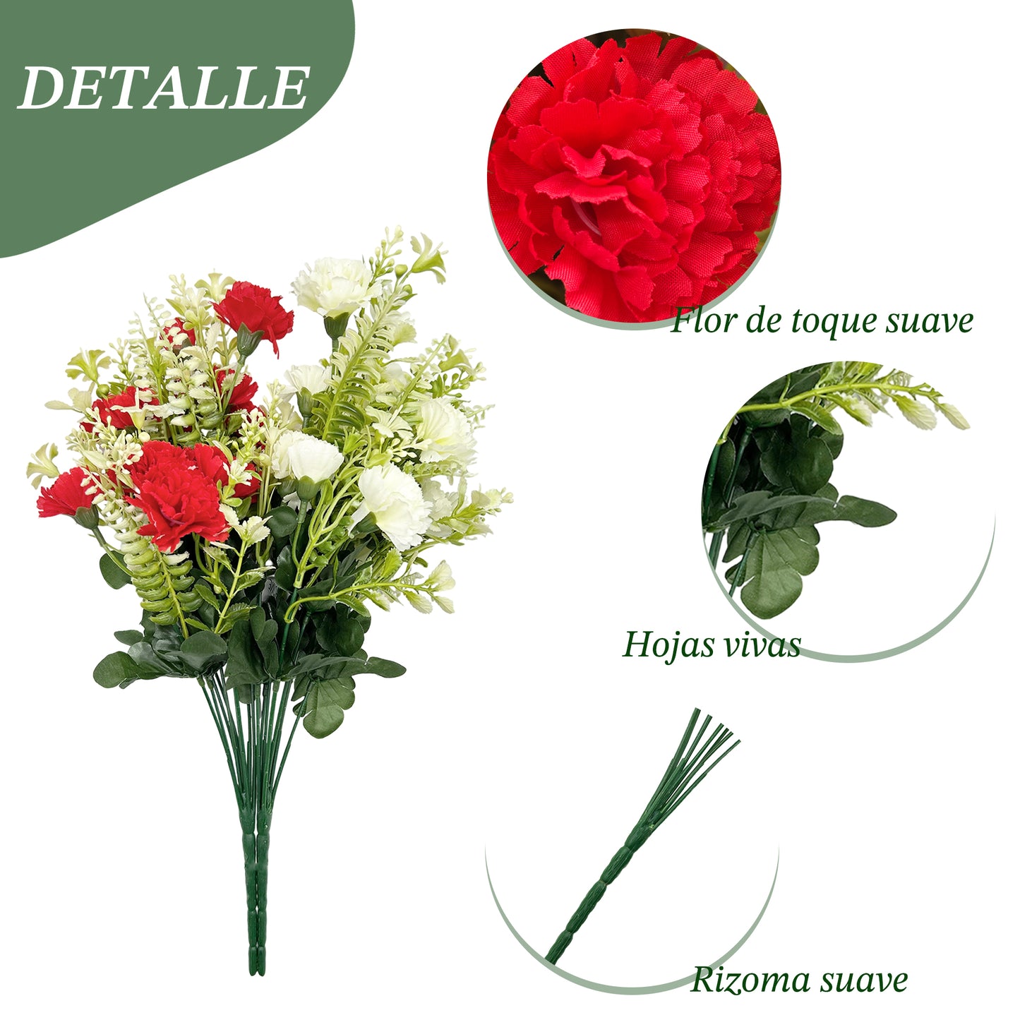 VATTEN HOME Dos Ramos de Flores de Limpieza de tumbas simuladas de poliéster de Seda roja y Blanca de 42 cm, para Limpieza de tumbas y decoración de cementerios