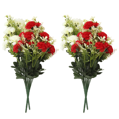 VATTEN HOME Dos Ramos de Flores de Limpieza de tumbas simuladas de poliéster de Seda roja y Blanca de 42 cm, para Limpieza de tumbas y decoración de cementerios
