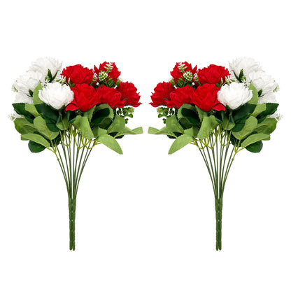 VATTEN HOME Dos Ramos de Flores de Limpieza de tumbas simuladas de poliéster de Seda roja y Blanca de 42 cm, para Limpieza de tumbas y decoración de cementerios